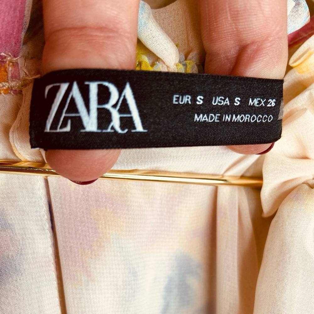 Zara Creampink long floral dress. Small 3204/168 EUC OUNK BEIGE - Picture 9 of 13